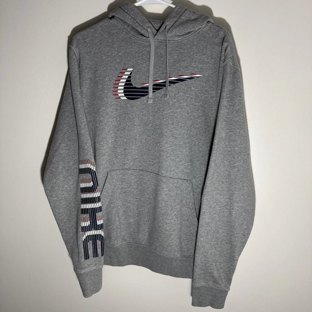 Nike Men's Sportswear Club USA Pullover Hoodie Heather Gray Red White Blue Large
